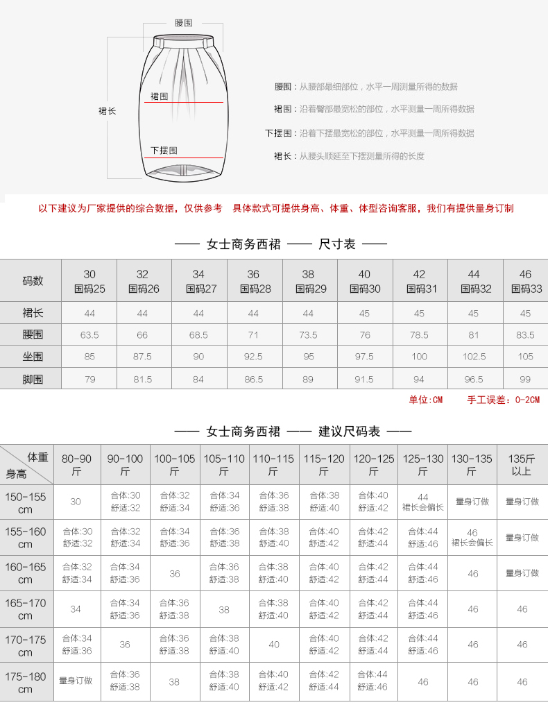 产品尺寸表&尺码推荐